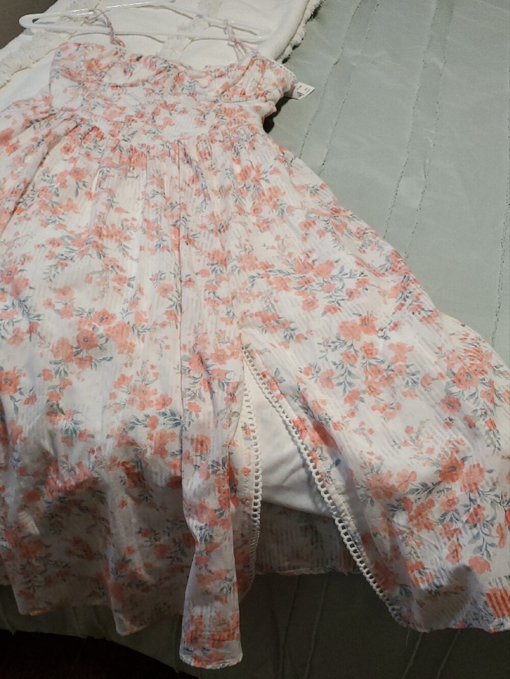 Sz LG Jessica Simpson White Dress with Coral Orange Floral Accents - Picture 11 of 11